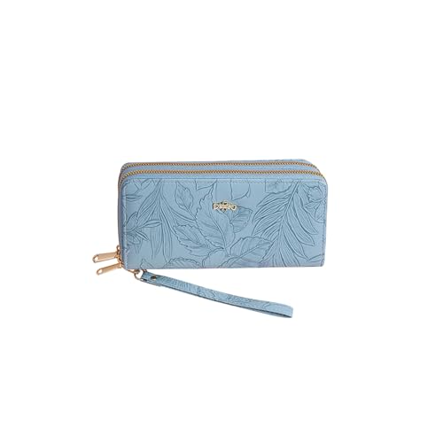 PORRASSO Mode Geldbörse Geldbeutel Damen PU Kreditkartenetui Frauen Lange Clutch Brieftasche Portemonnaie mit Mehreren Kartensteckplätzen Armband Blau von PORRASSO