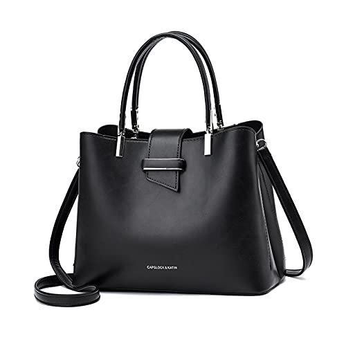 PORRASSO Mode Handtasche Damen Henkeltasche Schultertasche Frauen Umhängetasche PU Leder Beuteltasche Top Griff Taschen Schwarz von PORRASSO