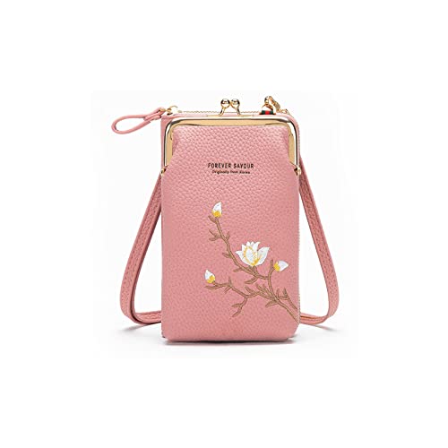 PORRASSO Mode Handy Umhängetasche Damen Handytasche Mini Geldbörse Crossbody Bag mit Kartensteckplatz PU Schultertasche Dunkelrosa von PORRASSO