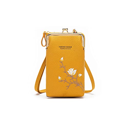 PORRASSO Mode Handy Umhängetasche Damen Handytasche Mini Geldbörse Crossbody Bag mit Kartensteckplatz PU Schultertasche Gelb von PORRASSO