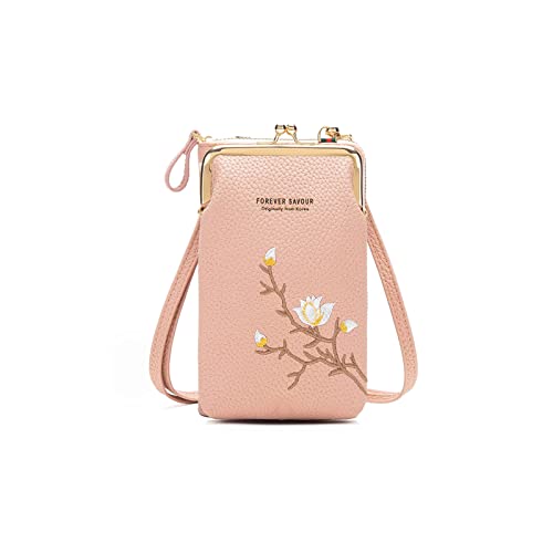 PORRASSO Mode Handy Umhängetasche Damen Handytasche Mini Geldbörse Crossbody Bag mit Kartensteckplatz PU Schultertasche Rosa von PORRASSO
