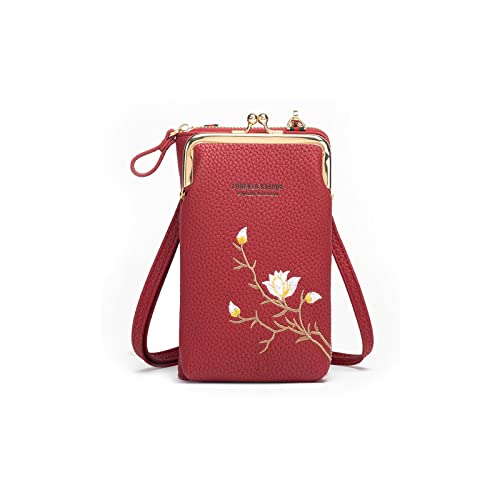 PORRASSO Mode Handy Umhängetasche Damen Handytasche Mini Geldbörse Crossbody Bag mit Kartensteckplatz PU Schultertasche Rot von PORRASSO