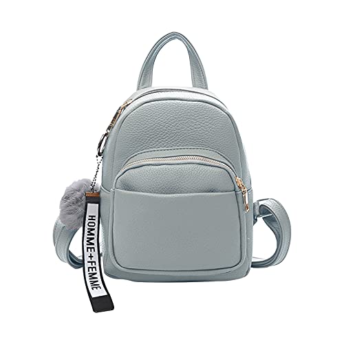 PORRASSO Mode Mini Rucksack Damen Kleiner Daypack mit Pompon Mädchen PU-Leder Rucksäcke für Reisen Dating Täglicher Gebrauch Hellgrau von PORRASSO