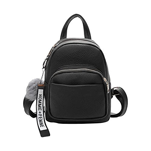 PORRASSO Mode Mini Rucksack Damen Kleiner Daypack mit Pompon Mädchen PU-Leder Rucksäcke für Reisen Dating Täglicher Gebrauch Schwarz von PORRASSO