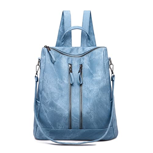 PORRASSO Mode Rucksack Damen Umhängetasche Frauen Wasserdicht Daypack Mädchen Schultasche Leder Rucksäcke Reise Arbeit Backpack Blau von PORRASSO