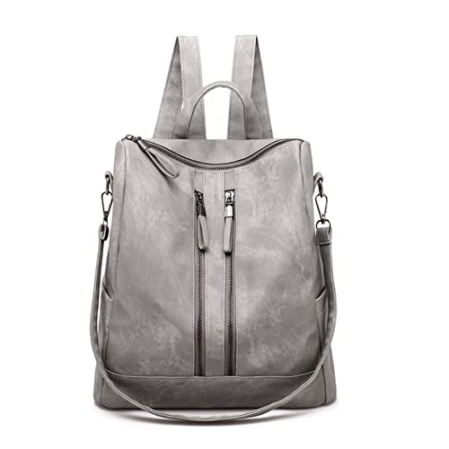 PORRASSO Mode Rucksack Damen Umhängetasche Frauen Wasserdicht Daypack Mädchen Schultasche Leder Rucksäcke Reise Arbeit Backpack Grau von PORRASSO