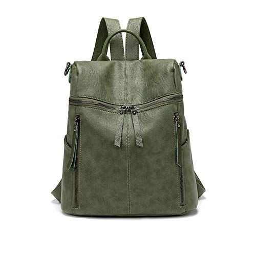 PORRASSO Mode Rucksack Damen Umhängetasche Mädchen Wasserdicht Daypack Universität Schultasche Leder Reise Arbeit Rucksäcke Grün von PORRASSO