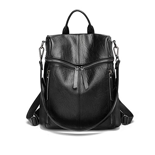 PORRASSO Mode Rucksack Damen Umhängetasche Mädchen Wasserdicht Daypack Universität Schultasche Leder Reise Arbeit Rucksäcke Schwarz von PORRASSO