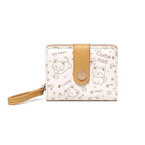 PORRASSO Niedliche Geldbörse Geldbeutel Damen Leder Portemonnaie Kurze Brieftasche in Bifold mit 5 Kartenfächern Gelb von PORRASSO