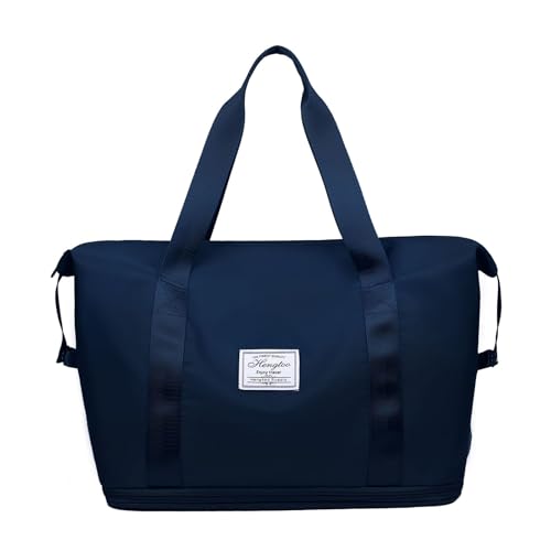 PORRASSO Reisetasche Sporttasche Damen Groß Trainingstasche Erweiterbar Schwimmtasche Weekender Übernachtung Tasche Duffle Bag für Sport Fitnessstudio Reisen Dunkelblau von PORRASSO