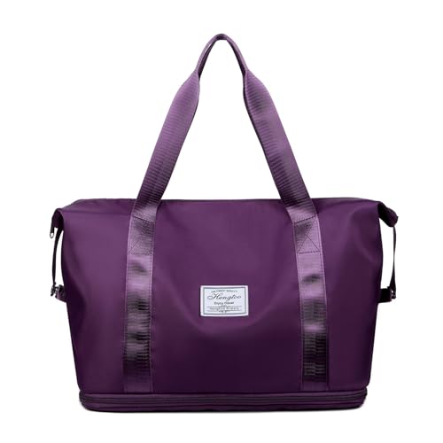 PORRASSO Reisetasche Sporttasche Damen Groß Trainingstasche Erweiterbar Schwimmtasche Weekender Übernachtung Tasche Duffle Bag für Sport Fitnessstudio Reisen Dunkelviolett von PORRASSO