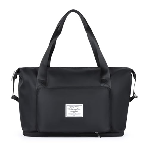 PORRASSO Reisetasche Sporttasche Damen Groß Trainingstasche Erweiterbar Weekender Übernachtung Tasche Duffle Bag für Sport Fitnessstudio Reisen Schwarz von PORRASSO