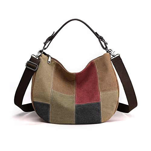 PORRASSO Retro Schultertasche Canvas Umhängetasche Damen Handtasche Hobotasche Crossbody Bag für Arbeits Reisen Täglicher Gebrauch Braun von PORRASSO