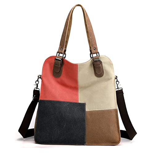 PORRASSO Retro Umhängetasche Canvas Schultertasche Damen Handtasche Groß Hobo Tasche Crossbody Bag für Arbeits Reisen Täglicher Gebrauch Schwarz von PORRASSO