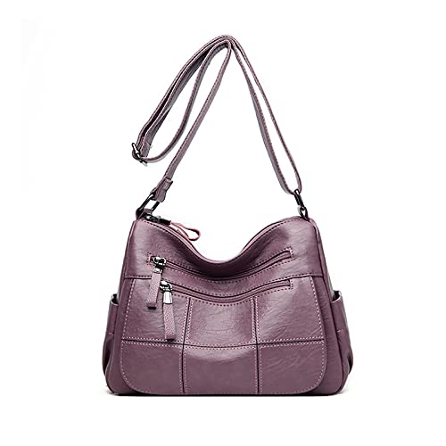 PORRASSO Retro Umhängetasche Damen Schultertasche Multi-Tasche Handtasche Weich Frauen PU Leder Schulterbeutel Arbeit Reisen Täglichen Gebrauch Crossbody Bag Violett A von PORRASSO