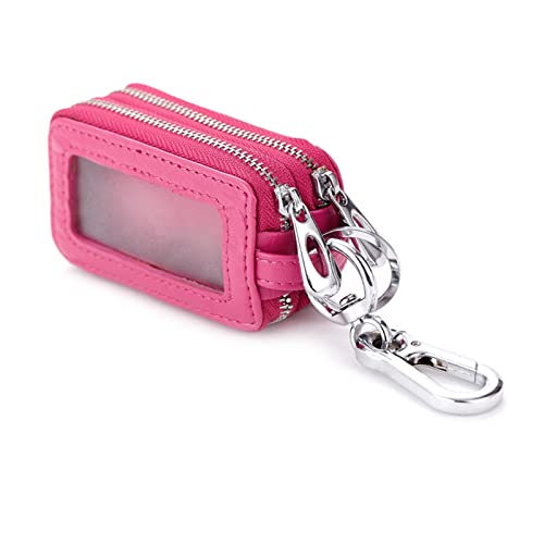 PORRASSO Schlüsseletui Leder Autoschlüsseltasche Schlüsseltasche Tragbar Schlüsselmäppchen Doppelter Reißverschluss Schlüsselanhänger Tasche für Herren Frauen Rosenrot von PORRASSO