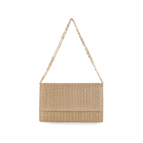 PORRASSO Stroh Umhängetasche Clutch Damen Schultertasche Gewebte Handtasche für Sommer Strand Dating Reisen Urlaub Aprikose von PORRASSO
