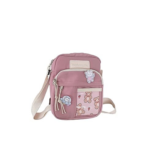 PORRASSO Süße Umhängetasche Mädchen Schultertasche Nylon Schulrachnzen Messenger-Tasche Crossbody Bag für Reisen Täglichen Gebrau Rosa A von PORRASSO