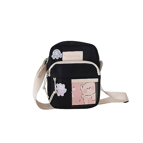 PORRASSO Süße Umhängetasche Mädchen Schultertasche Nylon Schulrachnzen Messenger-Tasche Crossbody Bag für Reisen Täglichen Gebrau Schwarz A von PORRASSO