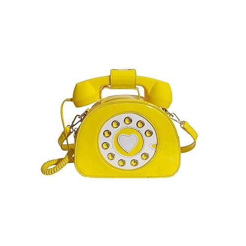 PORRASSO Umhängetasche Damen Kreative Schultertasche Telefon Geformte Handtasche Retro Crossbody Bag Gelb von PORRASSO