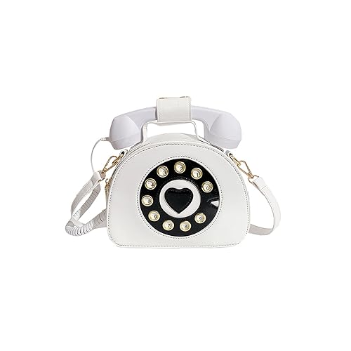 PORRASSO Umhängetasche Damen Kreative Schultertasche Telefon Geformte Handtasche Retro Crossbody Bag Weiß von PORRASSO