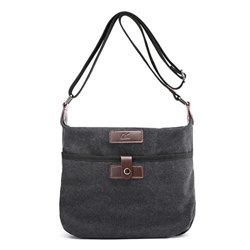 PORRASSO Umhängetasche Damen Schultertasche Casual Multi Tasche Handtasche Frauen Canvas Crossbody Bag für Reisen Arbeit Täglichen Gebrauch Schwarz von PORRASSO