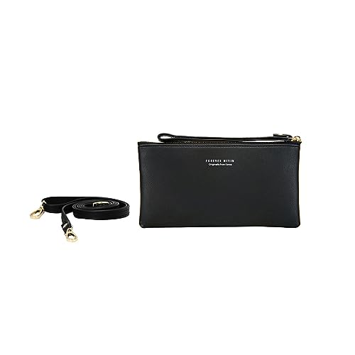 PORRASSO Umhängetasche Handy Mode Touchscreen Geldbörse Damen Clutch Bag Portemonnaie PU Geldbeutel Schultertasche für Party Hochzeit Reisen Schwarz von PORRASSO