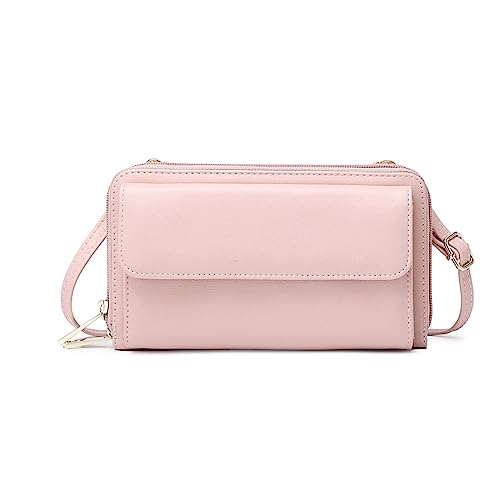 PORRASSO Umhängetasche Handy Mode Touchscreen Geldbörse Damen RFID Schutz Portemonnaie PU Geldbeutel Schultertasche für Party Hochzeit Reisen Rosa von PORRASSO