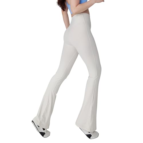 PORRASSO Yogahose Damen High Waist Bootcut Schlaghose Flared Leggings Weiche Sporthose Blickdicht Lang Laufhose Elastische Jazzpants für Fitness Outdoor Freizeit Weiß von PORRASSO