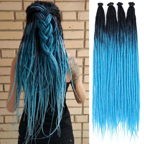 PORSMEER 20 Stränge Ombre Blau Dreadlocks Extensions 60cm Handgefertigte Dreadlocks Häkelhaar Zöpfe Synthetisch 0.6cm Hippie gerade Dreads Göttin Locs Häkelhaar für Frauen von PORSMEER