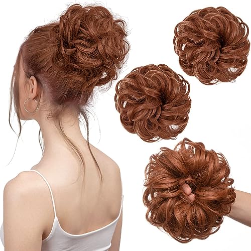 PORSMEER 2 Stücke Haarteil mit Gummiband Groß Dutt Haarteil kupferrot Gelockt Haargummi mit Haaren Hochsteckfrisuren Haarverlängerung Messy Bun Scrunchies Haarteile für Damen Mädchen Pferdeschwanz von PORSMEER