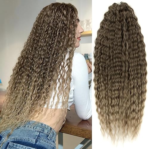 PORSMEER 22 Zoll 3 Packs Twist Crochet Hair Ombre Braun für Butterfly Locs Crochet Braids Bohemian Wave Curly Hair Bundles Pre-Looped Synthetic Haarverlängerungen für Frauen von PORSMEER