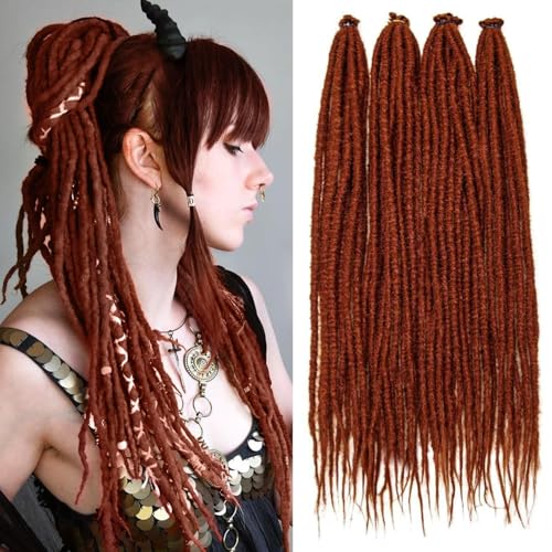 PORSMEER 24 Zoll Auburn Dreadlocks Extensions 20 Stränge Handmade Dreadlock Crochet Hair Braids Synthetic 0.6cm Hippie Straight Dreads Goddess Locs Crochet Hair für Frauen von PORSMEER