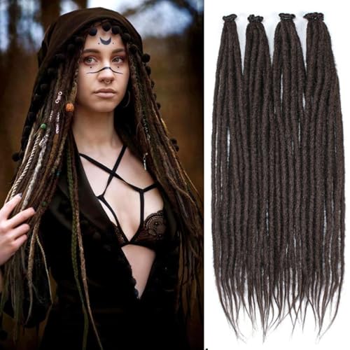 PORSMEER 24 Zoll Dunkelbraune Dreadlocks Extensions 20 Strähnen handgefertigte Dreadlocks Häkelhaarzöpfe Synthetisch 0.6cm Hippie gerade Dreads Göttin Locs Häkelhaar für Frauen von PORSMEER