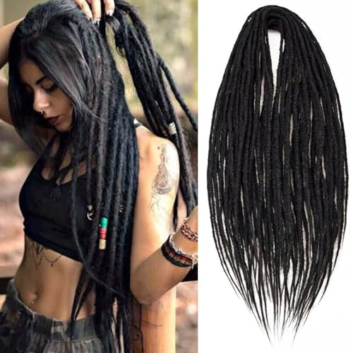 PORSMEER 24 Inch Dreadlocks Extensions 10 Strands Handmade Dreadlock Crochet Hair Braids Synthetic 0.6cm Hippie Straight Double Ended Dreads Goddess Locs Crochet Hair for Women (IB#, Double-ended) von PORSMEER