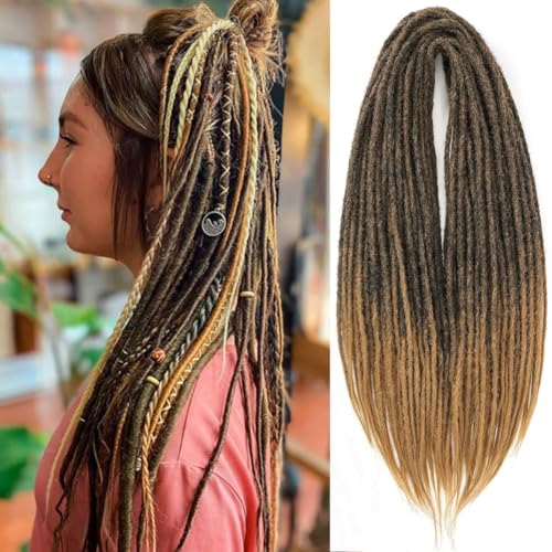 PORSMEER 24 Inch Dreadlocks Extensions 10 Strands Handmade Dreadlock Crochet Hair Braids Synthetic 0.6cm Hippie Straight Double Ended Dreads Goddess Locs Crochet Hair for Women (T1B/27#, Double-ended) von PORSMEER