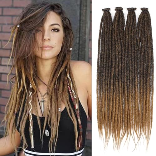 PORSMEER 24 Zoll schwarz bis blond Dreadlocks Extensions 20 Stränge handgefertigte Dreadlocks Häkelhaar Zöpfe Synthetisch 0.6cm Hippie gerade Dreads Göttin Locs Häkelhaar für Frauen von PORSMEER