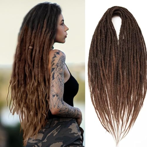 PORSMEER 24 Inch Dreadlocks Extensions 10 Strands Handmade Dreadlock Crochet Hair Braids Synthetic 0.6cm Hippie Straight Double Ended Dreads Goddess Locs Crochet Hair for Women (T1B/30#, Double-ended) von PORSMEER