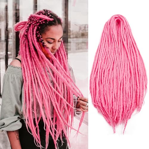 PORSMEER 24 Inch Dreadlocks Extensions Handmade Dreadlock Crochet Hair Braids Synthetic 0.6cm Hippie Straight Dreads Goddess Locs Crochet Hair for Women (Rosa, Double-ended) von PORSMEER