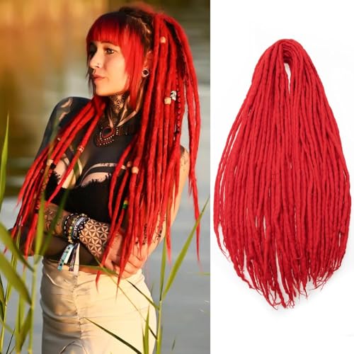 PORSMEER 24 Inch Dreadlocks Extensions Handmade Dreadlock Crochet Hair Braids Synthetic 0.6cm Hippie Straight Dreads Goddess Locs Crochet Hair for Women (Rot, Double-ended) von PORSMEER