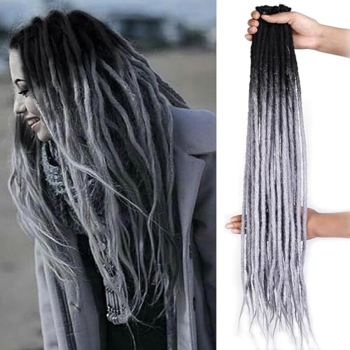 PORSMEER 24 Inch Dreadlocks Extensions Handmade Dreadlock Crochet Hair Braids Synthetic 0.6cm Hippie Straight Dreads Goddess Locs Crochet Hair for Women (Schwarz bis Grau, Single-ended) von PORSMEER