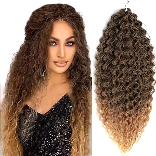 PORSMEER 3 Packs 22 Zoll Water Wave Twist Crochet Hair für Butterfly Locs Crochet Braids Bohemian Hair Extensions Pre-Looped Synthetic Hair Extensions für Frauen,ombre braun von PORSMEER