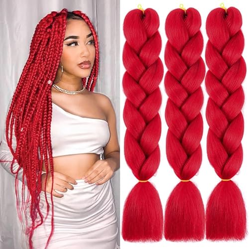 PORSMEER 3 Stücke Ombre Jumbo Braid Kunsthaar 24 Zoll 100g Kanekalon Haar Flechten Extensions Für Frauen Mädchen Afro Crochet Twist Haarverlängerung,Orange Rot von PORSMEER