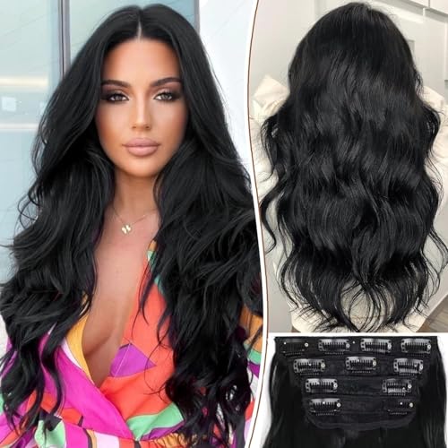 PORSMEER 4PCS Schwarz Clip-In Extensions,50 cm Haarverlängerungen mit Clips Synthetik Gewellte Haarextension Clip in Haarteil für Frauen PORSMEER 4PCS Schwarz Clip-In Extensions,50 cm Haarverlängerungen mit Clips Synthetik Gewellte Haarextension Clip in Haarteil für Frauen von PORSMEER