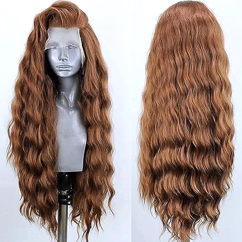 PORSMEER Auburn Braun Lace Front Perücke Lang Lockige Gewellte Perücke für Damen 13x4 Lace Front Glueless Wig natürlichem Haaransatz Hitzebeständiges Kunsthaar von PORSMEER