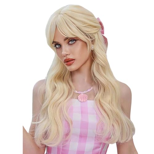 PORSMEER Perücke Prinzessin Damen Mädchen,Langes Blond Perücken für Frauen Karneval Kostüm Party,Lange Locken Welle Perücken,Natur Hitzebeständige Kunstfaser Perücken Täglich Cosplay von PORSMEER