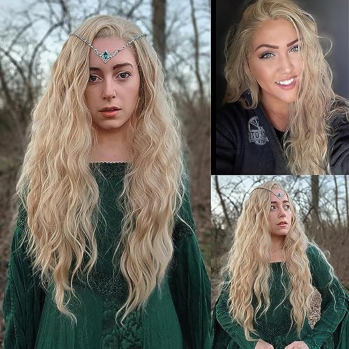 PORSMEER Blond Lace Front Perücke Lang Lockige Gewellte Perücke für Damen 13x4 Lace Front Glueless Wig natürlichem Haaransatz Hitzebeständiges Kunsthaar von PORSMEER