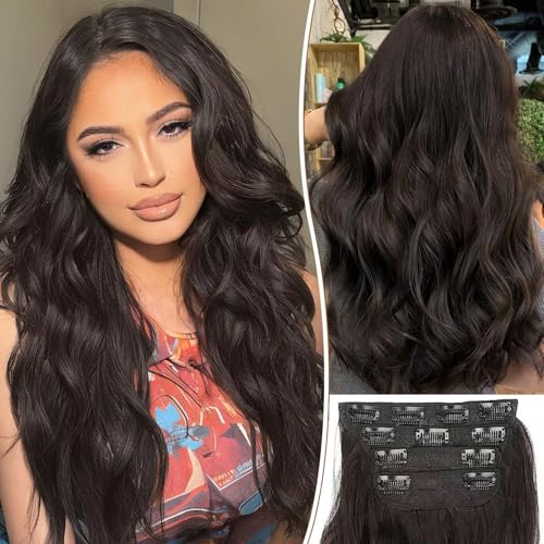 PORSMEER 4PCS Dunkelbraun Clip-In Extensions,50 cm Haarverlängerungen mit Clips Synthetik Gewellte Haarextension Clip in Haarteil für Frauen PORSMEER 4PCS Dunkelbraun Clip-In Extensions,50 cm Haarverlängerungen mit Clips Synthetik Gewellte Haarextension Clip in Haarteil für Frauen von PORSMEER