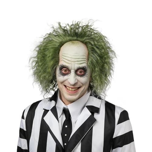 PORSMEER Kurz Grün Perücke mit Glatze Clown für Herren Beetlejuice-Kostüm,Outfit für Halloween, Kostüm zum Film,Kurze lockige Perücke Männer PORSMEER Kurz Grün Perücke mit Glatze Clown für Herren Beetlejuice-Kostüm,Outfit für Halloween, Kostüm zum Film,Kurze lockige Perücke Männer von PORSMEER