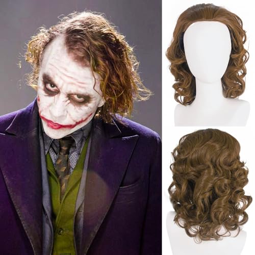 PORSMEER Perücke Herren Braun Clown Cosplay Kostüm Zubehör Lockig Kurz für Kostümparty Halloween Karneval Party (Joker Perücke-Braun) von PORSMEER